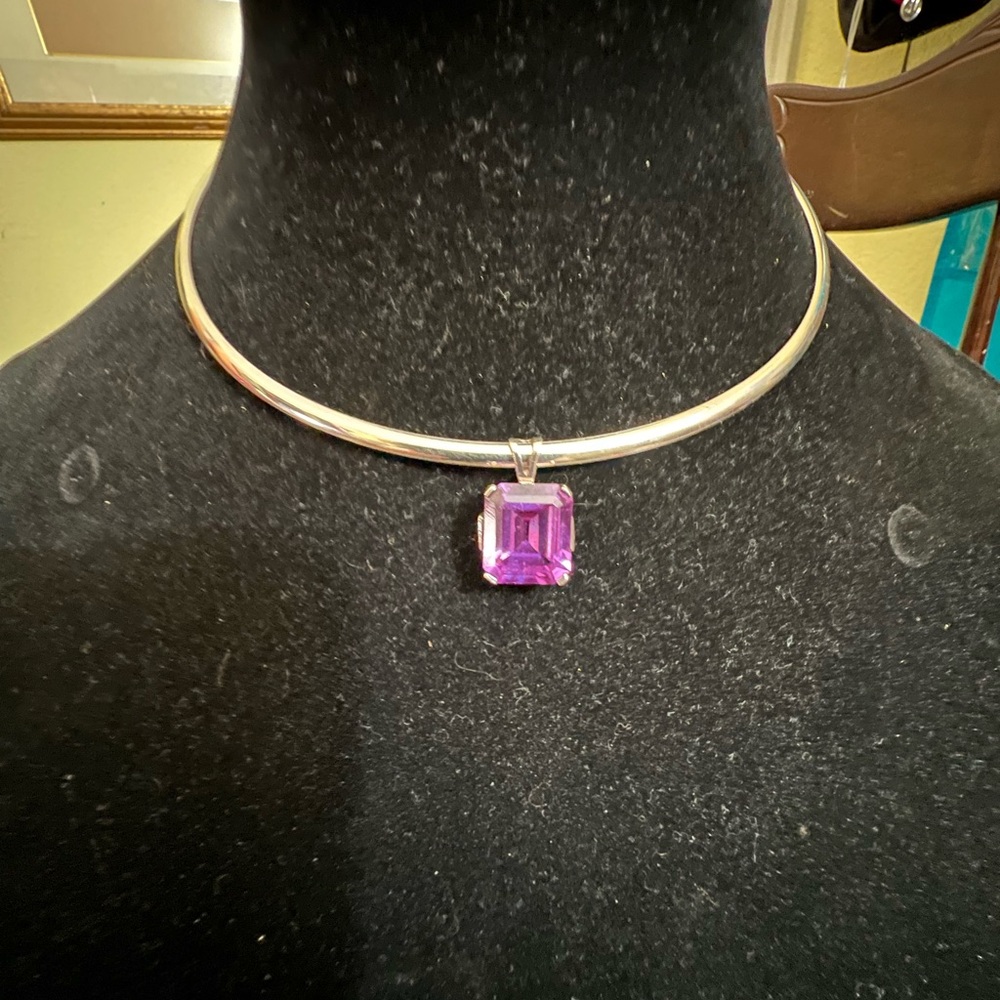 Solid Sterling Silver Omega Necklace;Amethyst Sto… - image 2